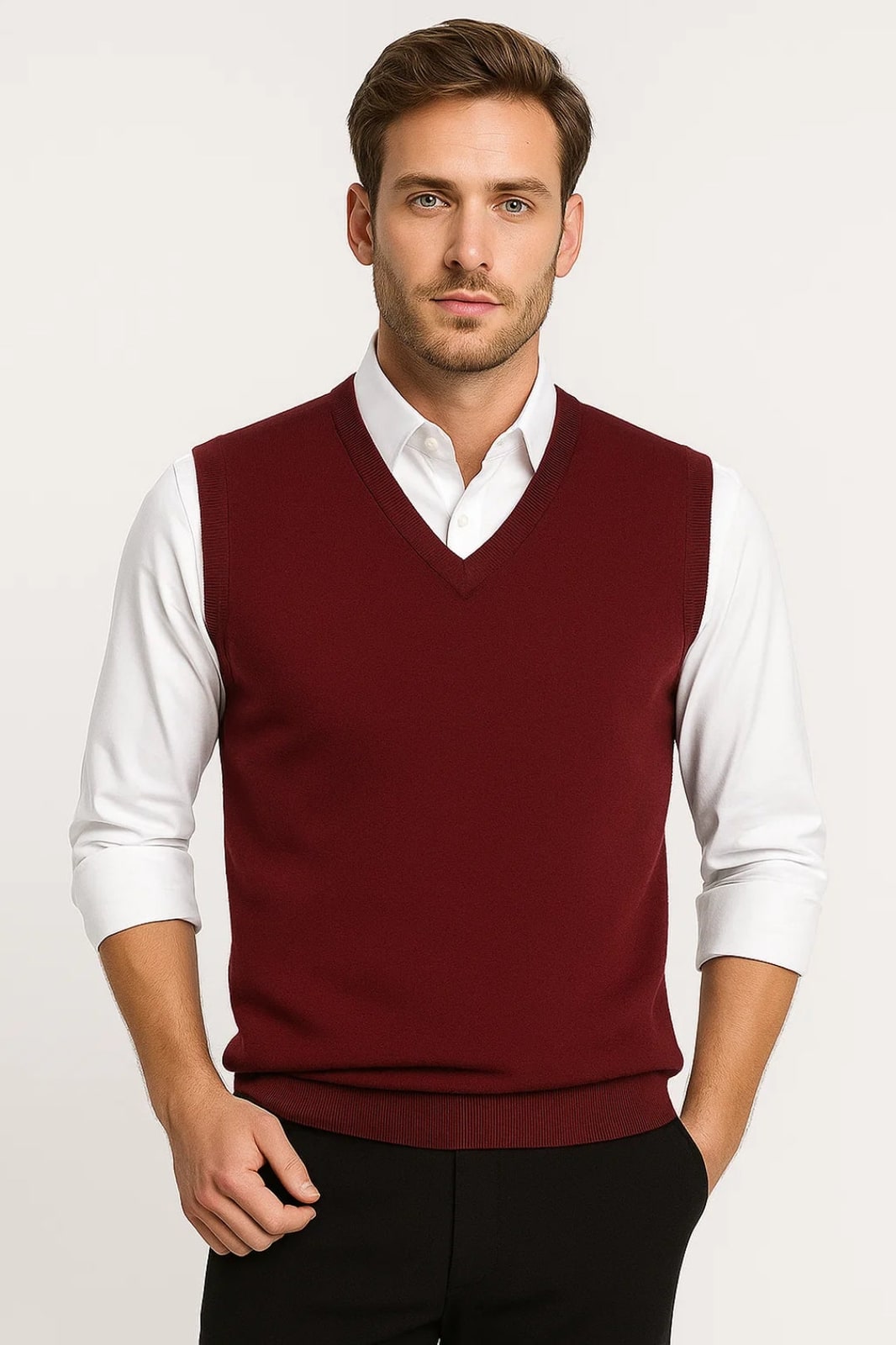 V-Ausschnitt Pullover für Herren in Bordeaux
