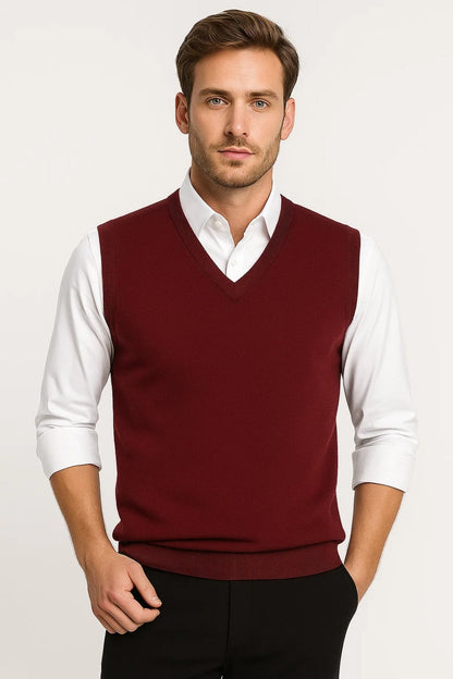 V-Ausschnitt Pullover für Herren in Bordeaux