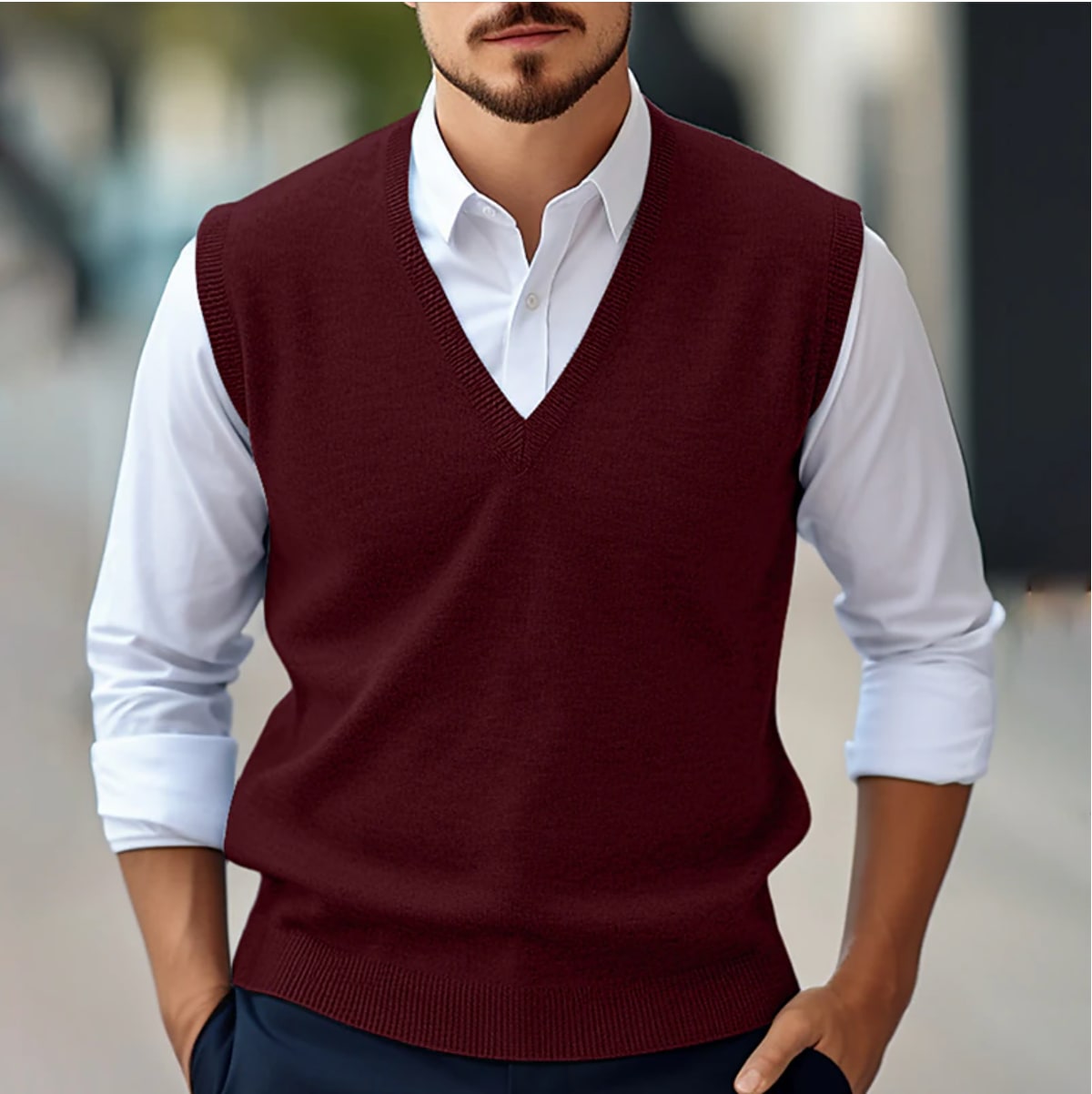 V-Ausschnitt Pullover für Herren in Bordeaux