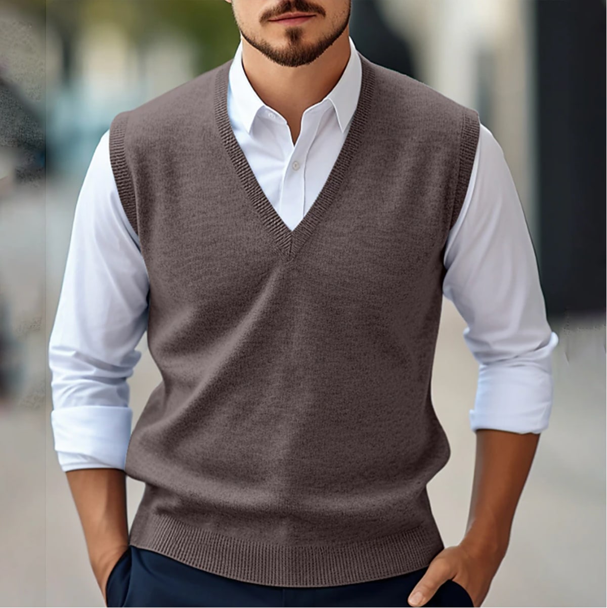 V-Ausschnitt Pullover für Herren in Braun