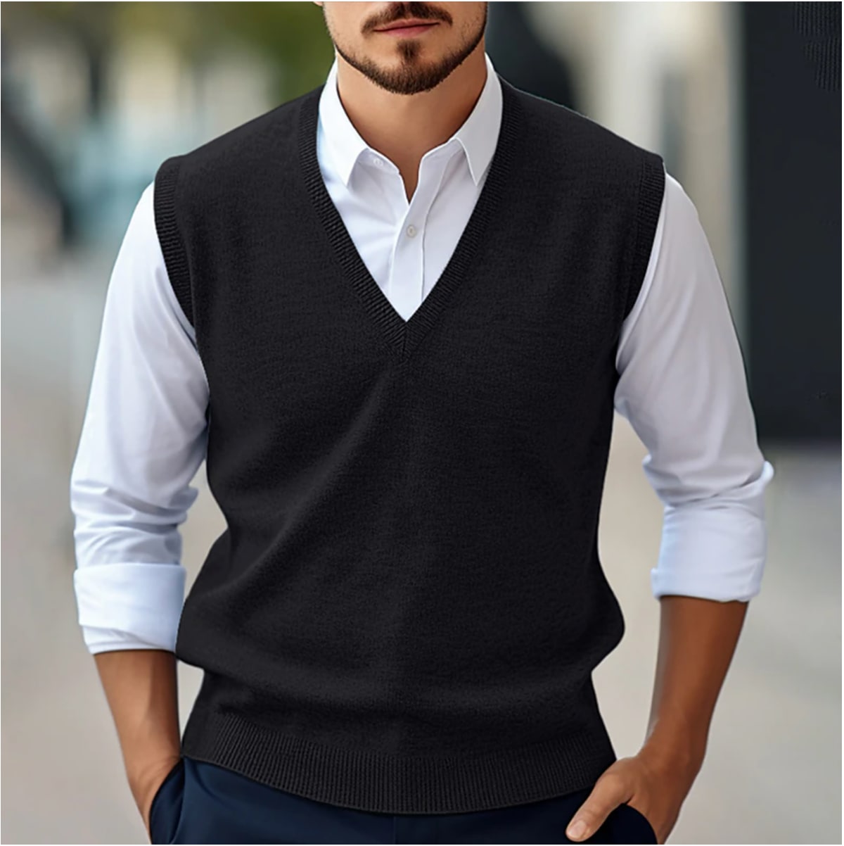 V-Ausschnitt Pullover für Herren in Schwarz