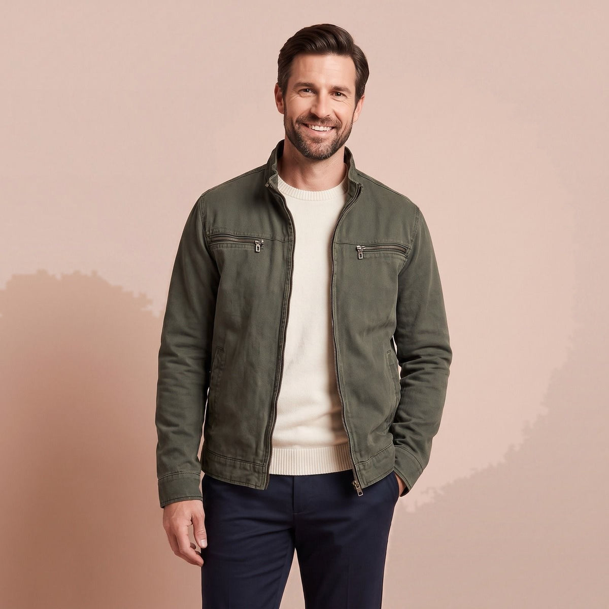 Vintage Jacke Herren, Zip Jacke mit Stehkragen und Taschen 1