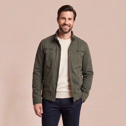 Vintage Jacke für Herren, Vintage Zip Jacke mit Stehkragen und Reißverschlusstaschen