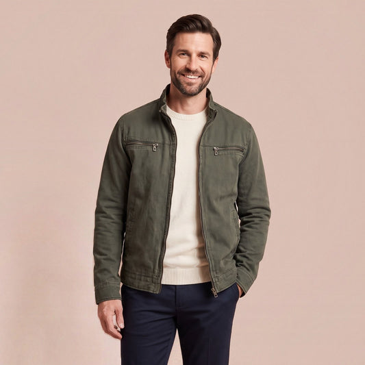 Vintage Jacke für Herren, Vintage Zip Jacke mit Stehkragen und Reißverschlusstaschen