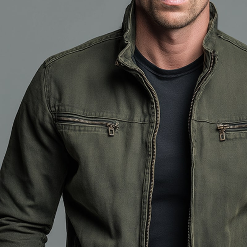 Vintage Jacke Herren, Zip Jacke mit Stehkragen und Taschen 2