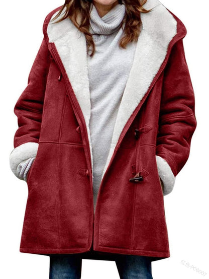 Dufflecoat Damen Wildlederoptik mit Teddyfutter und Kapuze 2