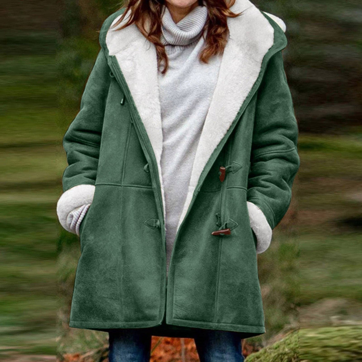 Dufflecoat Damen Wildlederoptik mit Teddyfutter und Kapuze 4