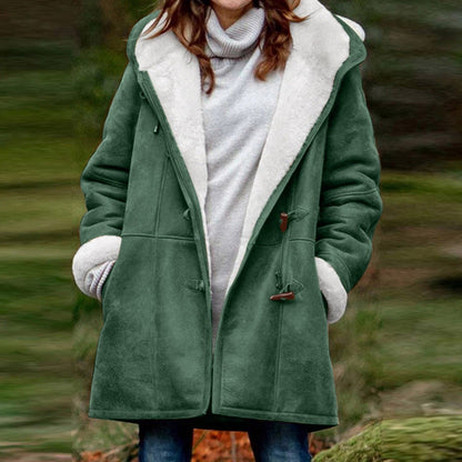 Dufflecoat Damen Wildlederoptik mit Teddyfutter und Kapuze 4