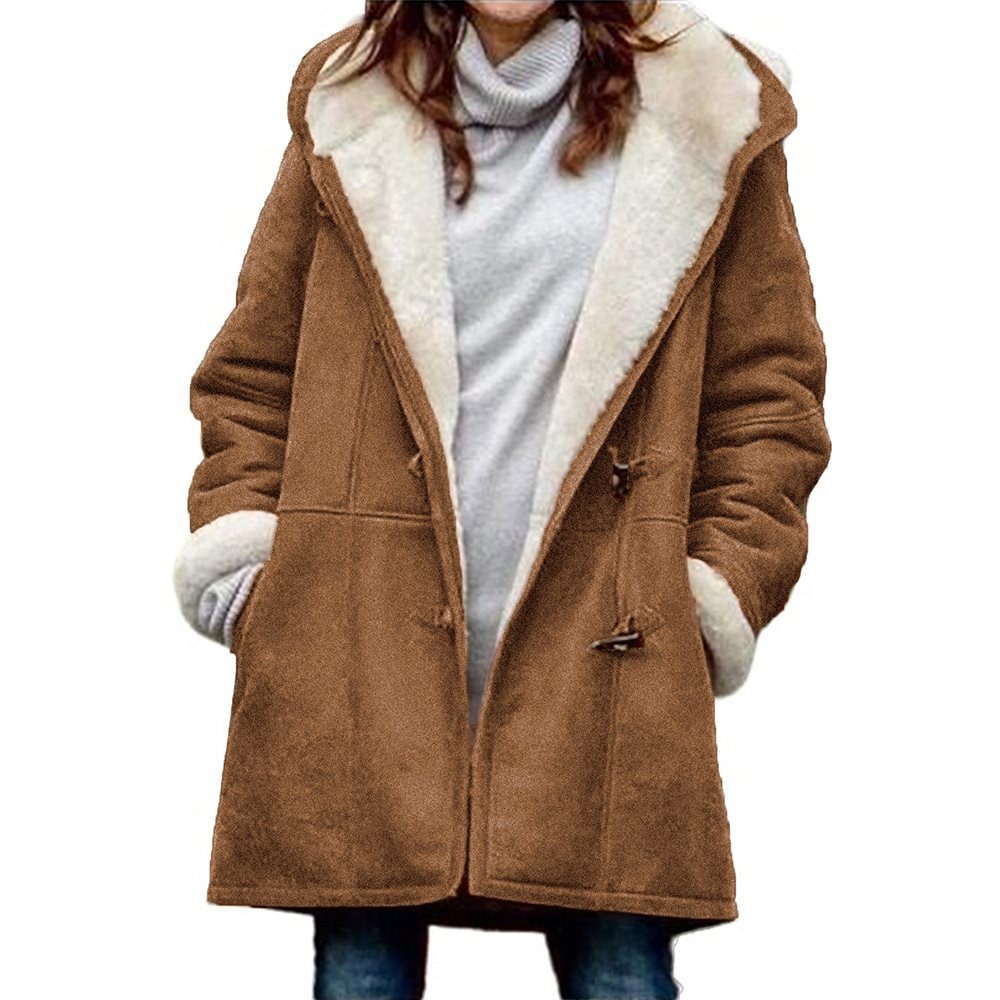 Dufflecoat Damen Wildlederoptik mit Teddyfutter und Kapuze 5