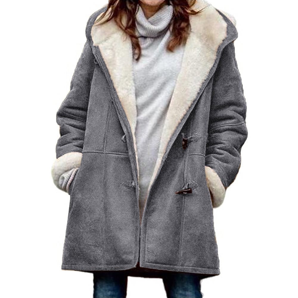 Dufflecoat Damen Wildlederoptik mit Teddyfutter und Kapuze 7