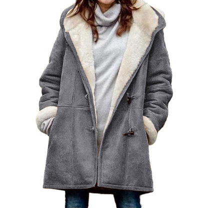 Dufflecoat Damen Wildlederoptik mit Teddyfutter und Kapuze 7