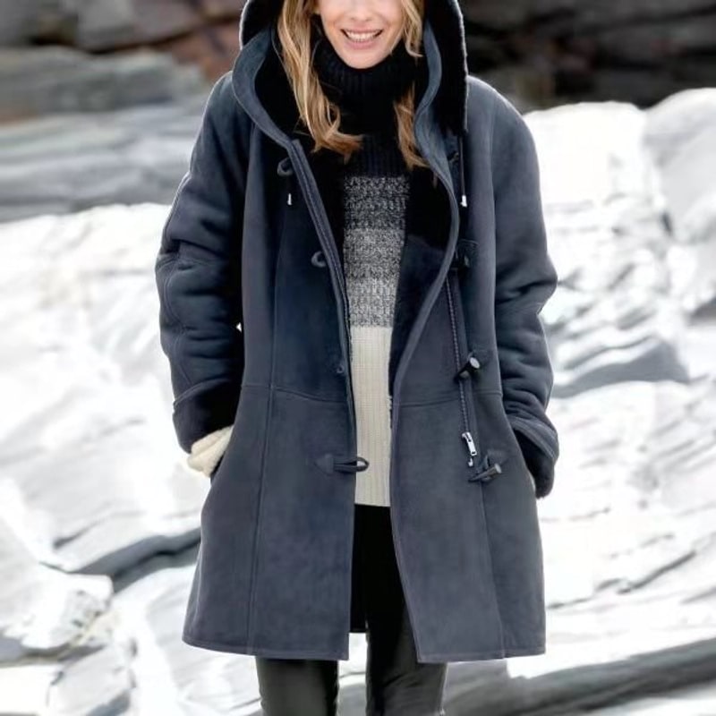Dufflecoat Damen Wildlederoptik mit Teddyfutter und Kapuze 8