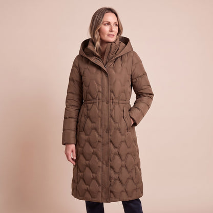 Langer Steppmantel Damen mit Kapuze, warm und wasserdicht 1