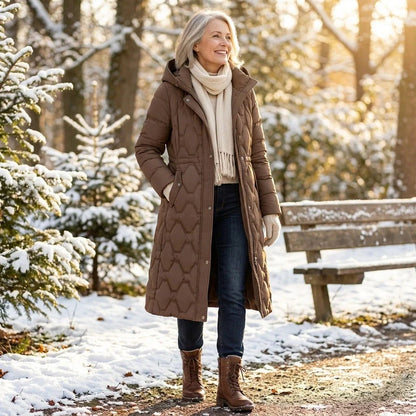 Langer Steppmantel Damen mit Kapuze, warm und wasserdicht 5