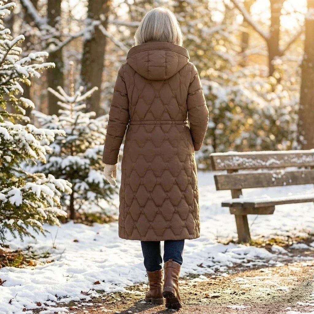 Langer Steppmantel Damen mit Kapuze, warm und wasserdicht 6