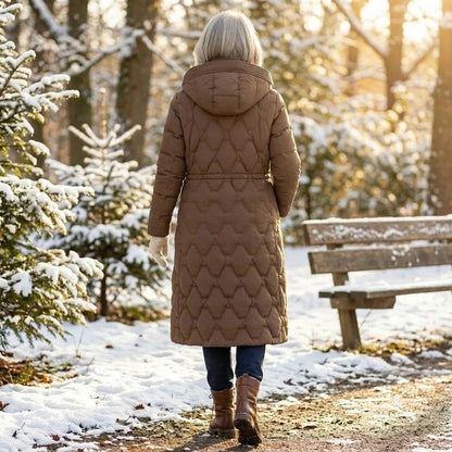 Langer Steppmantel Damen mit Kapuze, warm und wasserdicht 6