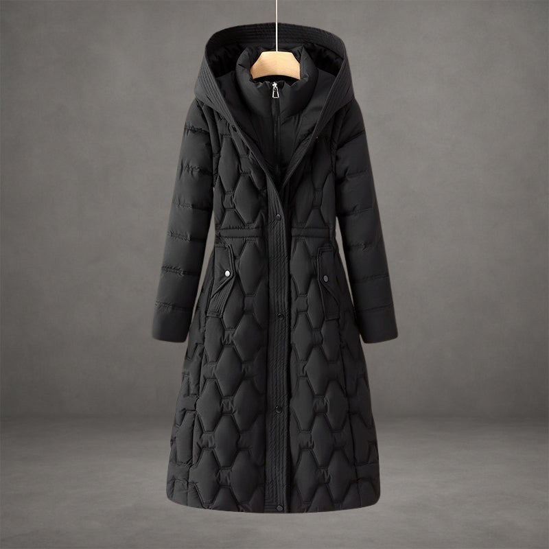 Langer Steppmantel Damen mit Kapuze, warm und wasserdicht 4