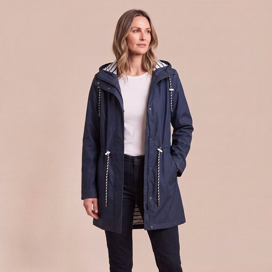 Wasserdichte Regenjacke mit Kapuze und Streifenfutter