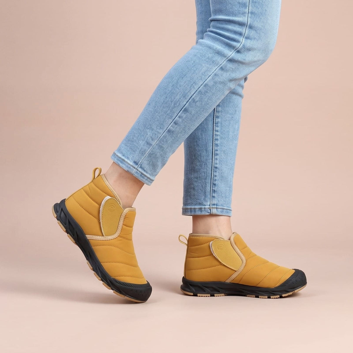 Wasserdichte Winter Boots für Damen in Senfgelb, gesteppt
