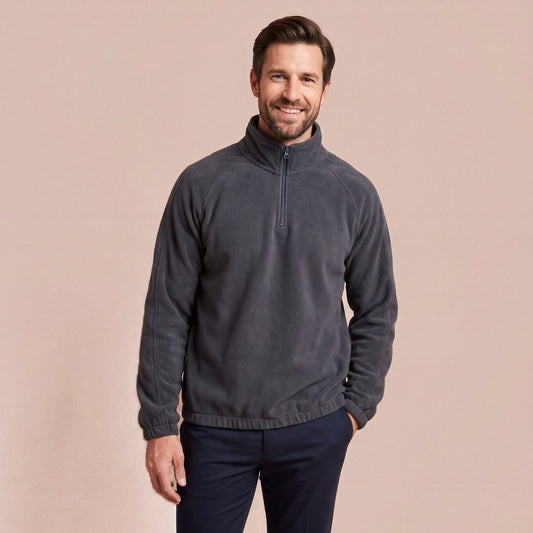 Weicher Fleece Pullover für Herren, Troyer mit Stehkragen und Halbreißverschluss