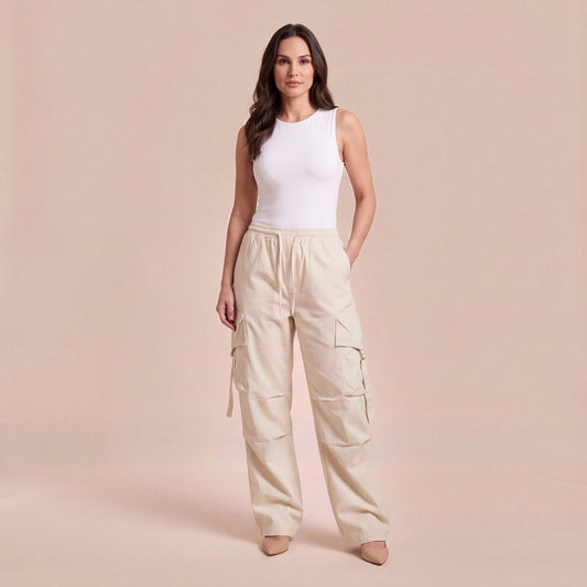 Outdoor Baggy Cargohose mit Tunnelzugbund und langen Bindebändern