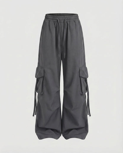 Baggy Cargohose Damen weit mit Tunnelzug und Bindebändern 4