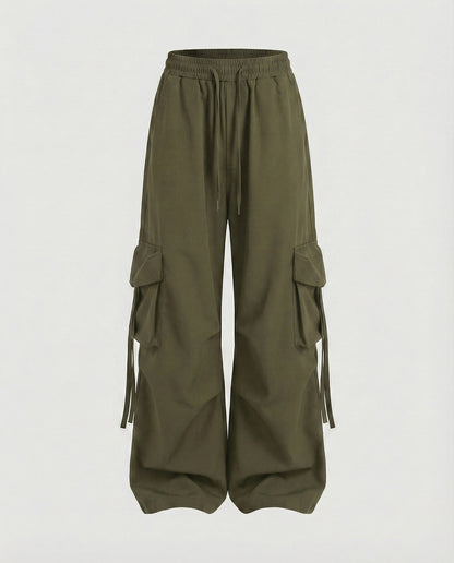Baggy Cargohose Damen weit mit Tunnelzug und Bindebändern 5