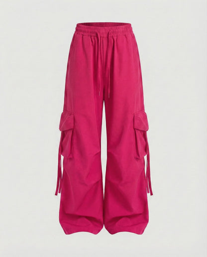 Baggy Cargohose Damen weit mit Tunnelzug und Bindebändern 8