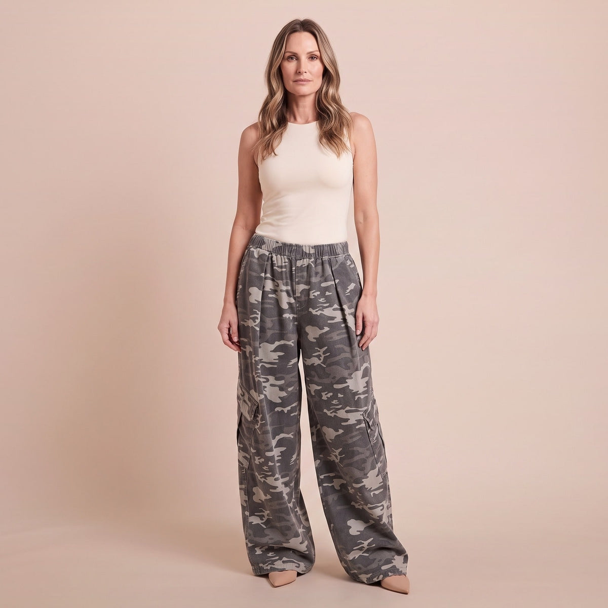Camouflage Cargohose Damen weit mit Klappentaschen 1
