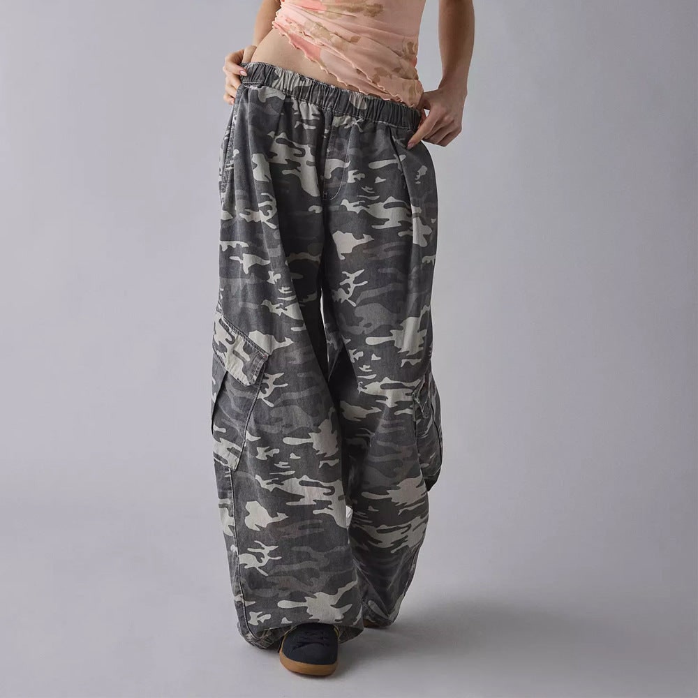 Camouflage Cargohose Damen weit mit Klappentaschen 2