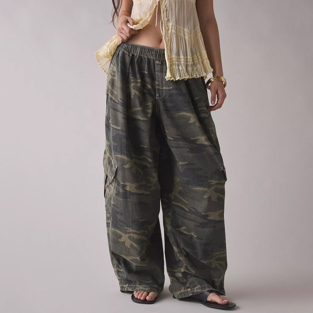 Camouflage Cargohose Damen weit mit Klappentaschen 6