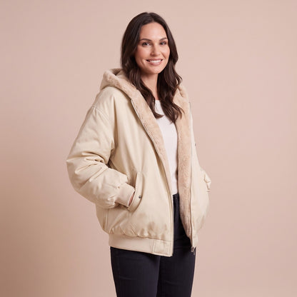 Winterjacke Damen mit Kapuze und Teddyfutter, Oversize 1