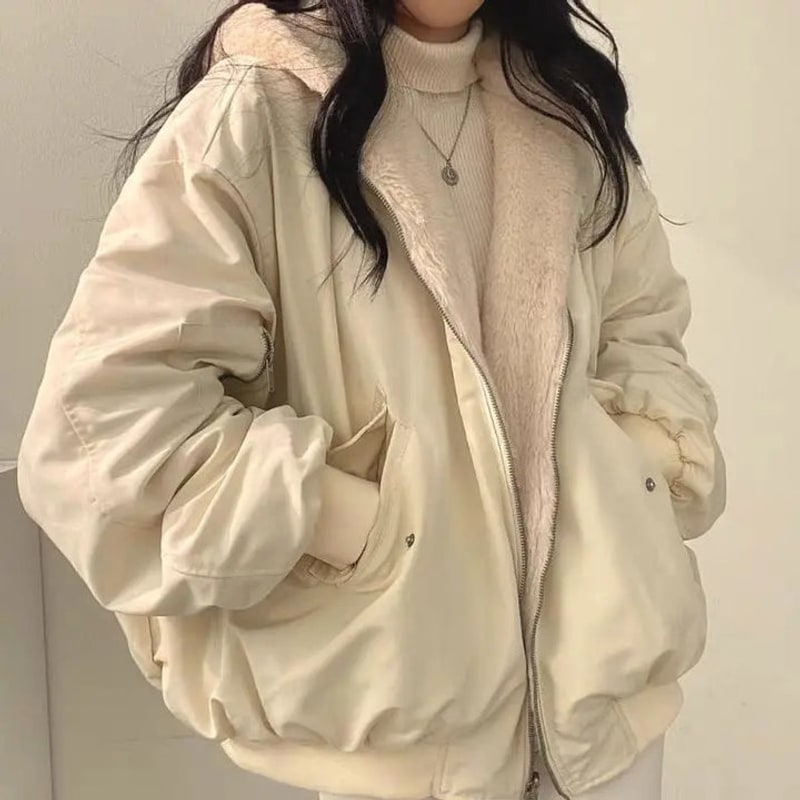 Winterjacke Damen mit Kapuze und Teddyfutter, Oversize 2