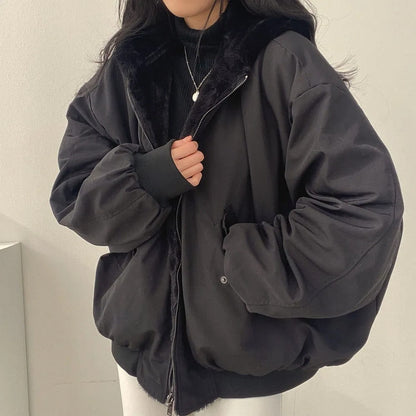 Winterjacke Damen mit Kapuze und Teddyfutter, Oversize 3