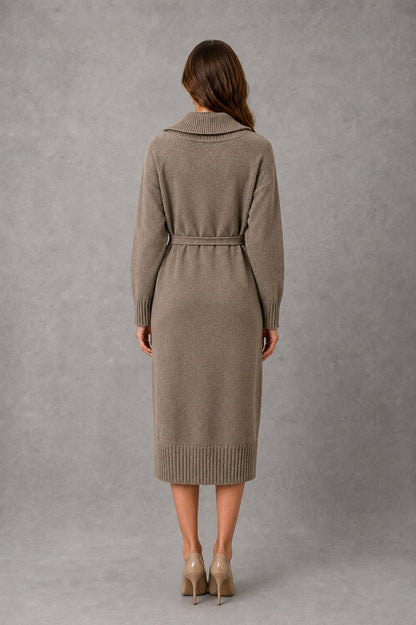 Winterkleid aus Strick mit Rollkragen und Bindegürtel 4