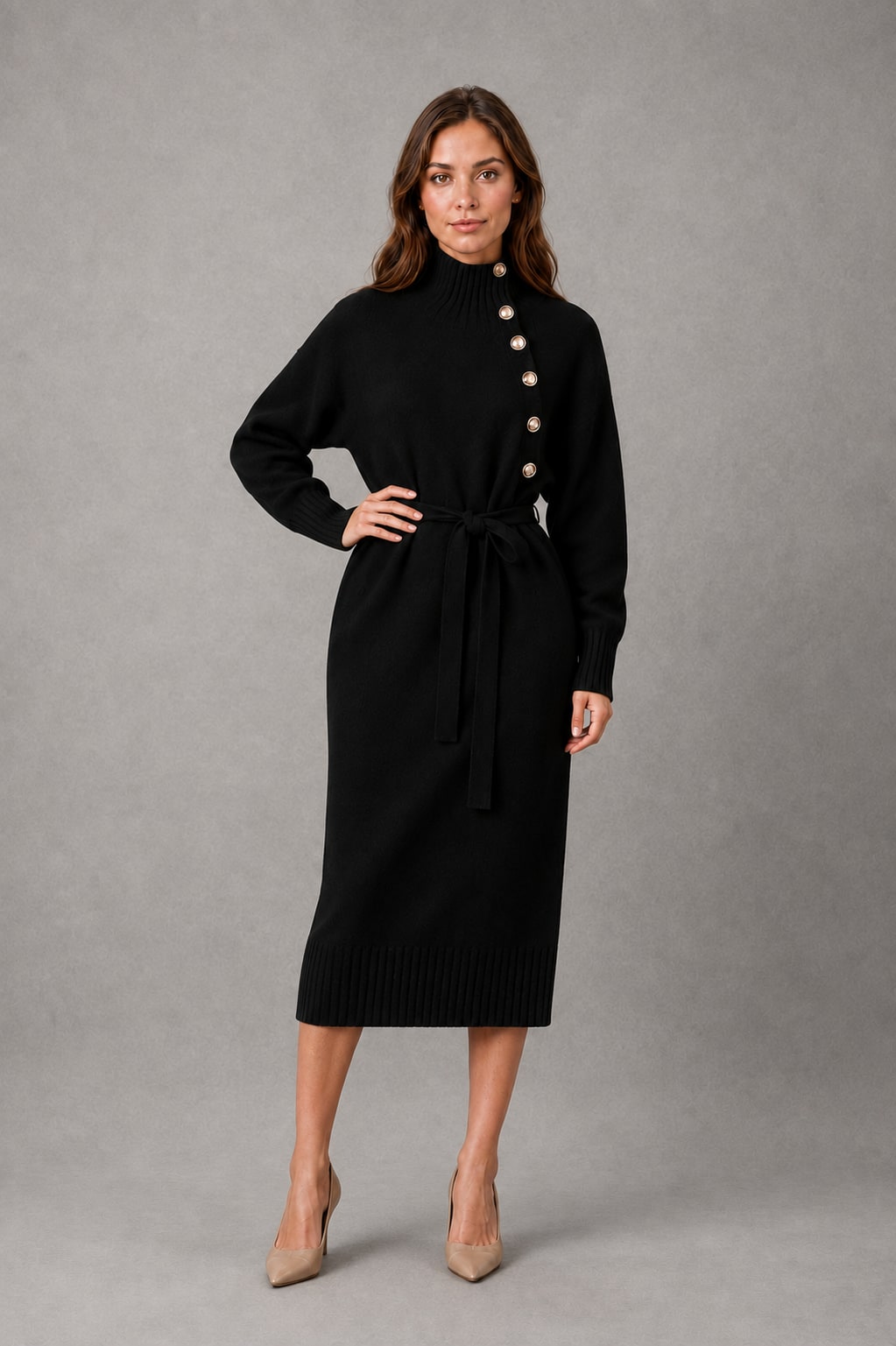 Winterkleid aus Strick mit Rollkragen und Bindegürtel 6