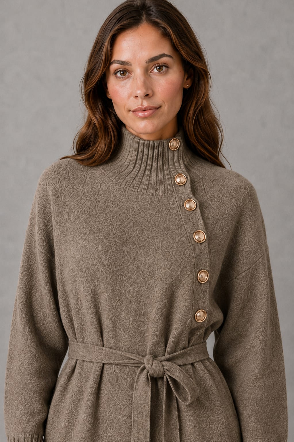 Winterkleid aus Strick mit Rollkragen und Bindegürtel 7