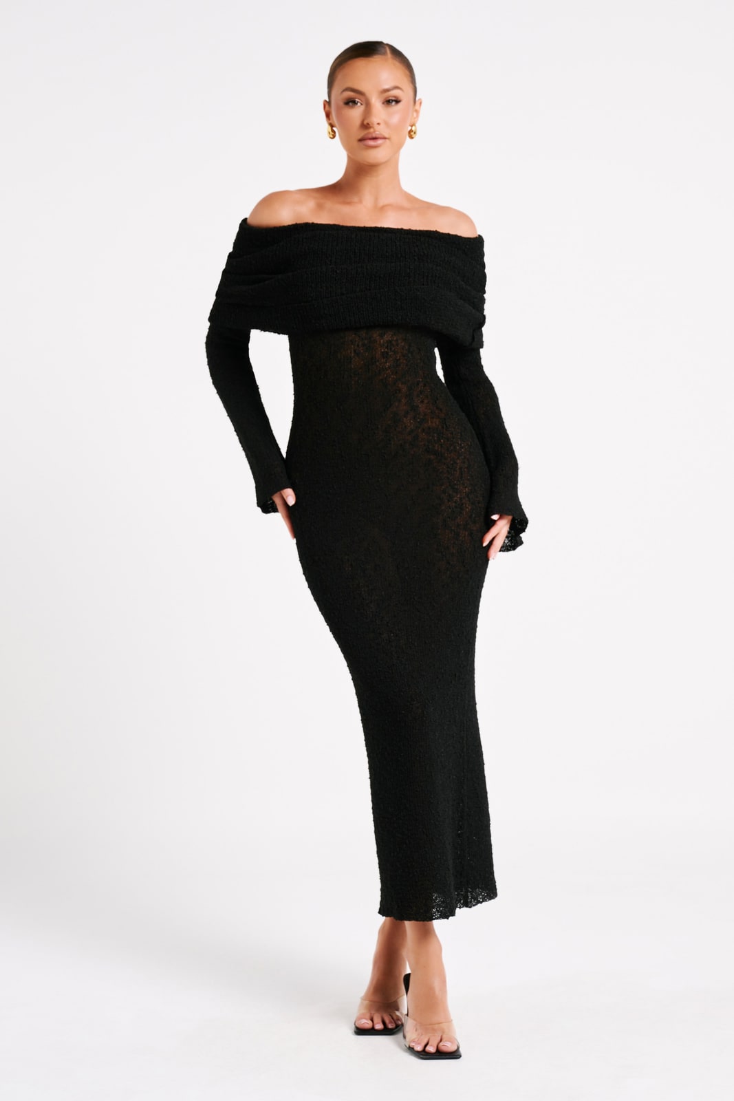 Winterkleid schulterfrei aus Bouclé-Strick, Maxikleid 4