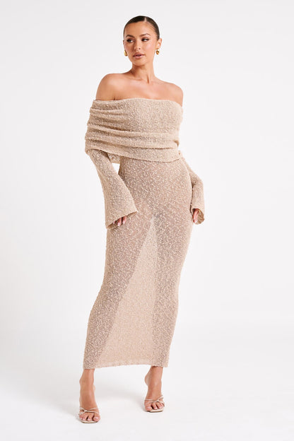 Winterkleid schulterfrei aus Bouclé-Strick, Maxikleid 5