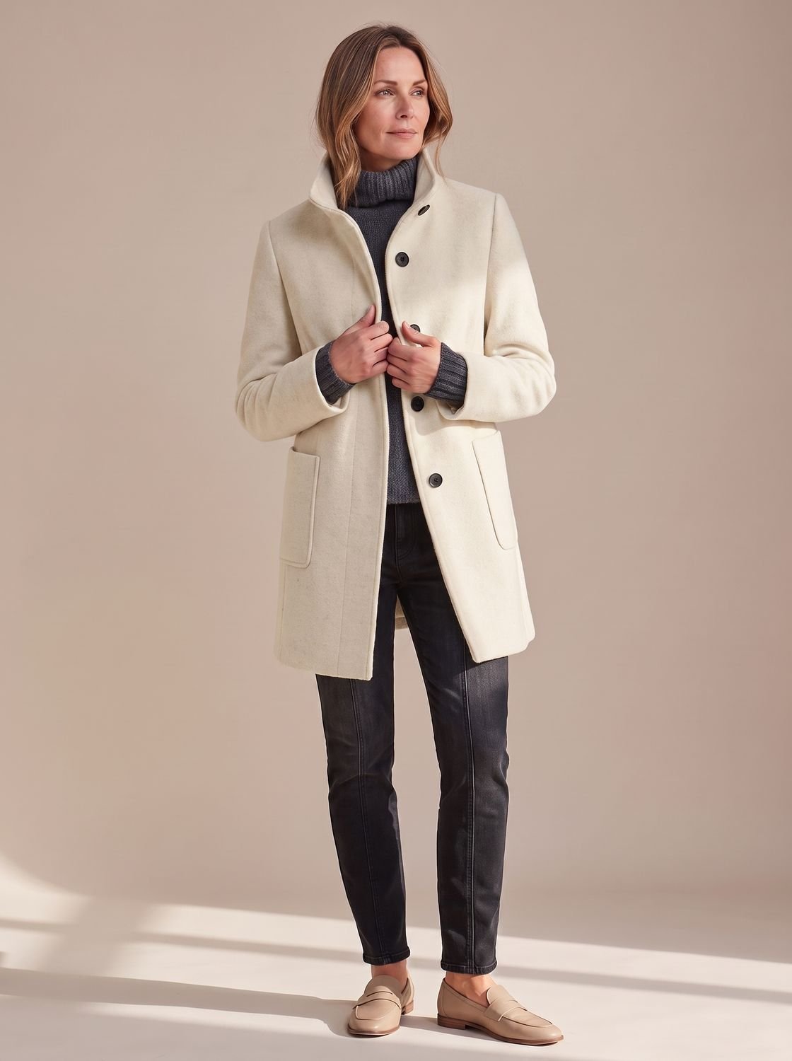 Wintermantel mit Stehkragen in Apricot