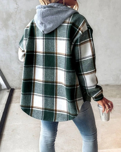 Winterparka Damen kariert mit Kapuze und Knopfleiste 2