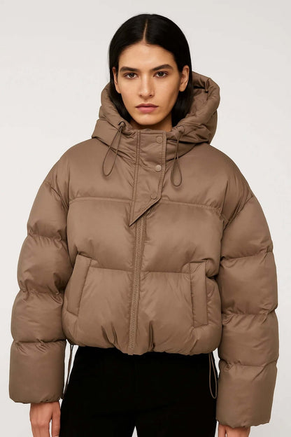 Winterparka Damen kurz mit Kapuze, Oversize Winterjacke 2
