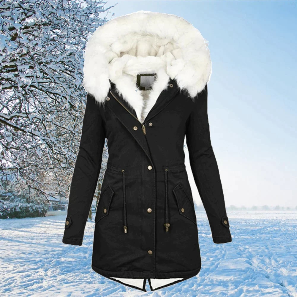 Winterparka Damen mit Kapuze in Felloptik und Teddyfutter 2