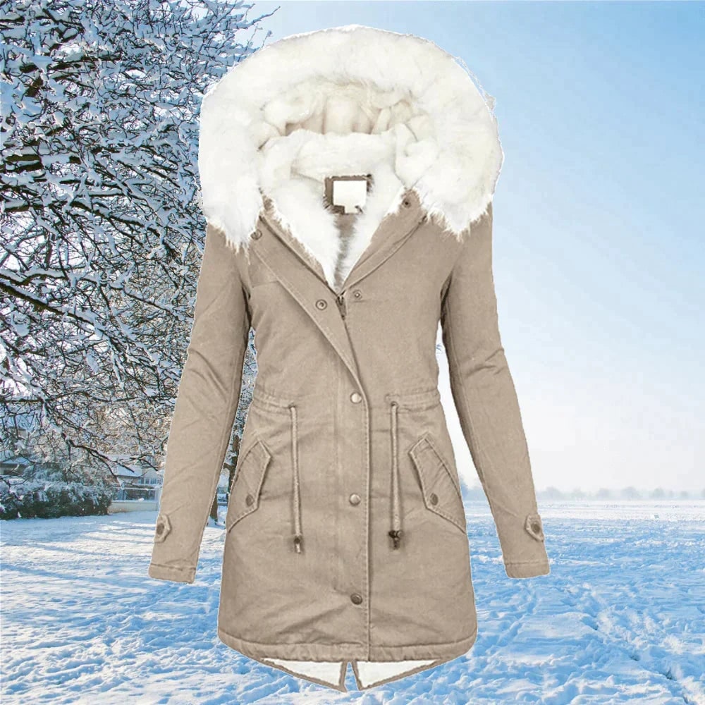 Winterparka Damen mit Kapuze in Felloptik und Teddyfutter 3