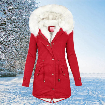 Winterparka Damen mit Kapuze in Felloptik und Teddyfutter 4