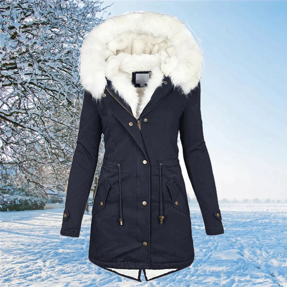 Winterparka Damen mit Kapuze in Felloptik und Teddyfutter 5