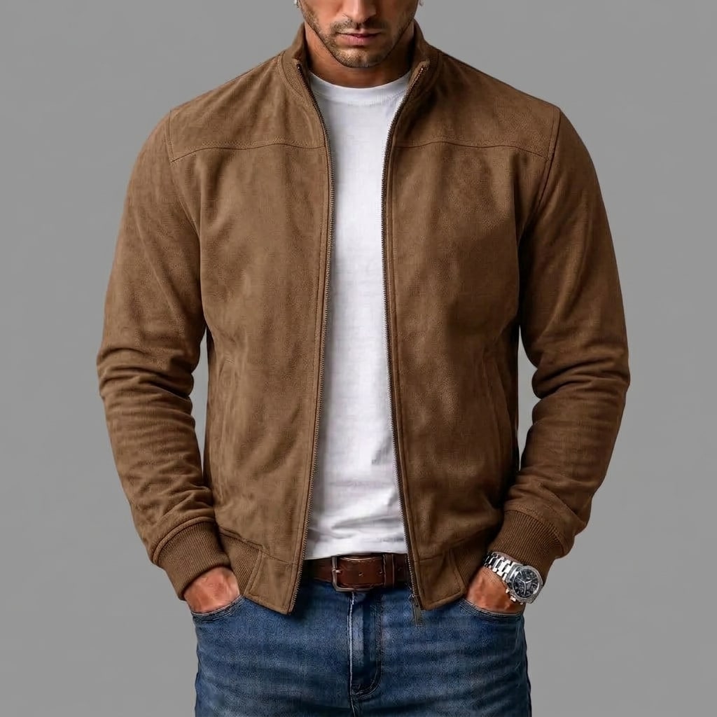 Zip Cardigan Bomberjacke für Herren aus Wildleder in Braun