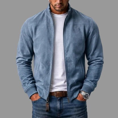Zip Cardigan Bomberjacke für Herren aus Wildleder in Hellblau