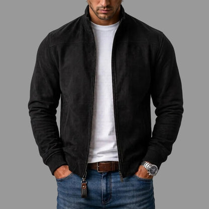 Zip Cardigan Bomberjacke für Herren aus Wildleder in Schwarz