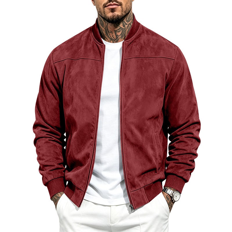 Zip Cardigan Bomberjacke für Herren aus Wildleder in Rot